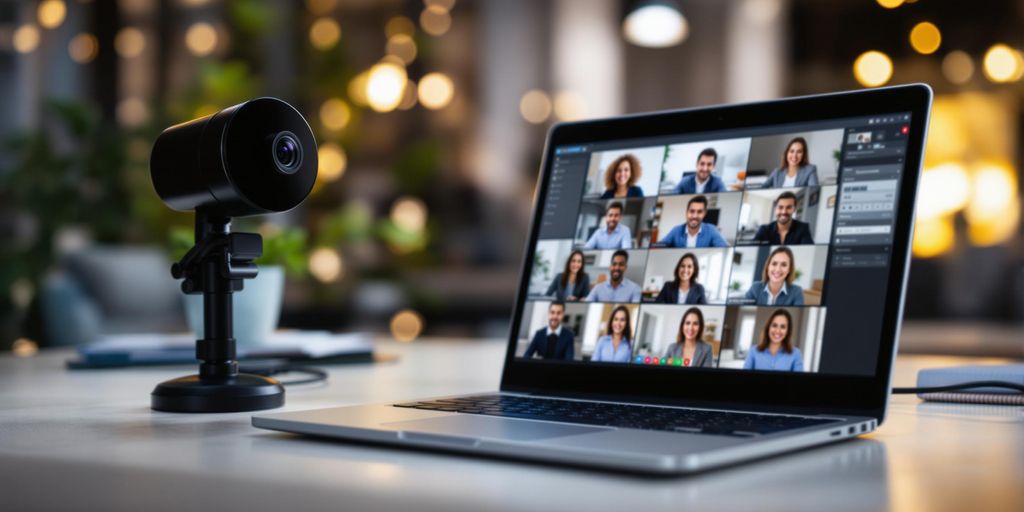 Video conferencing equipment in a professional setting.