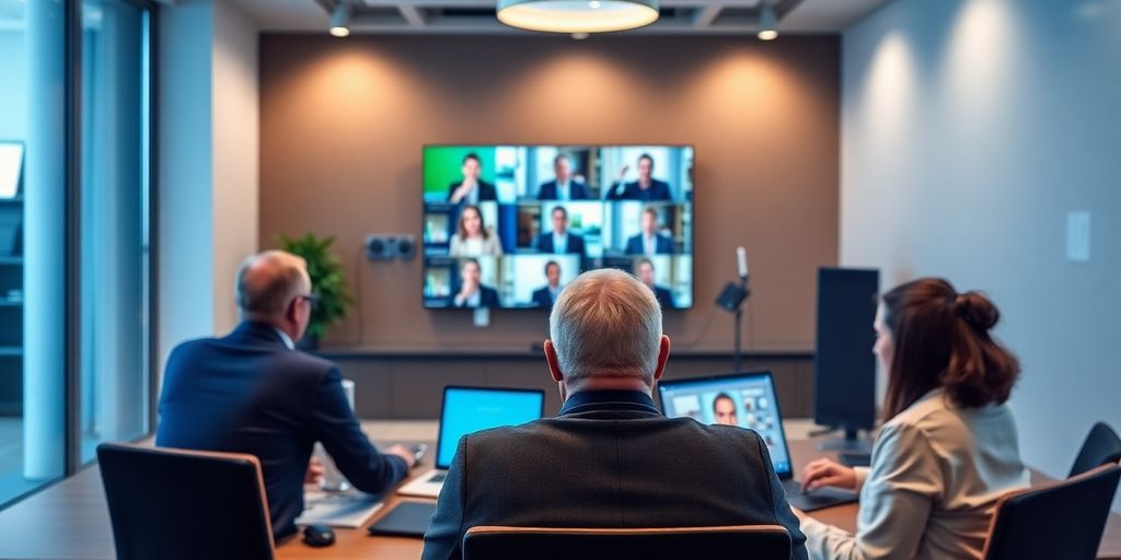 Participants in a virtual meeting focused on their screens.