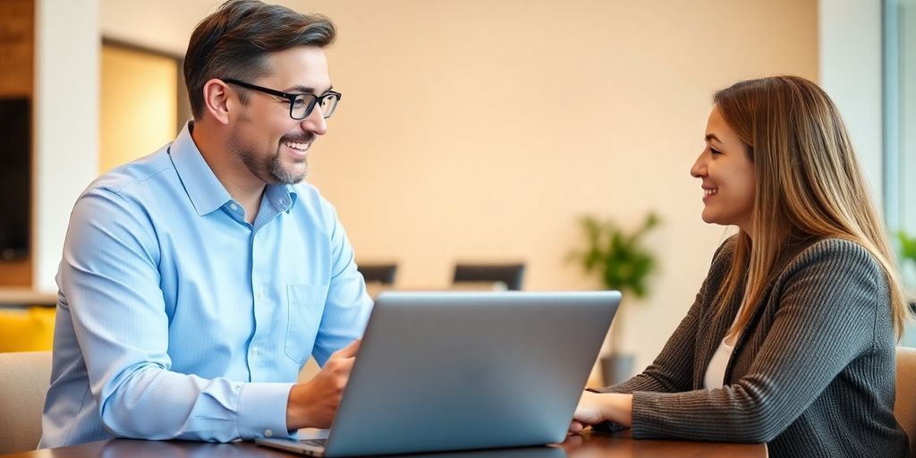 Financial advisor and client during a secure consultation.