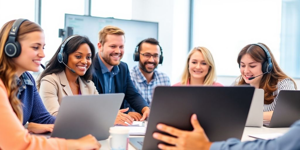 Diverse professionals engaged in a lively webinar session.