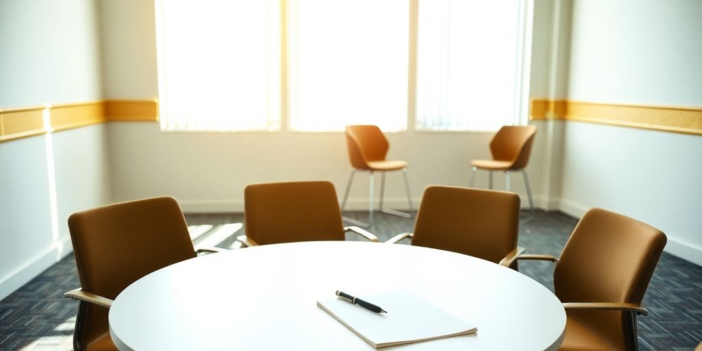 Photographic image of a meeting room setup.