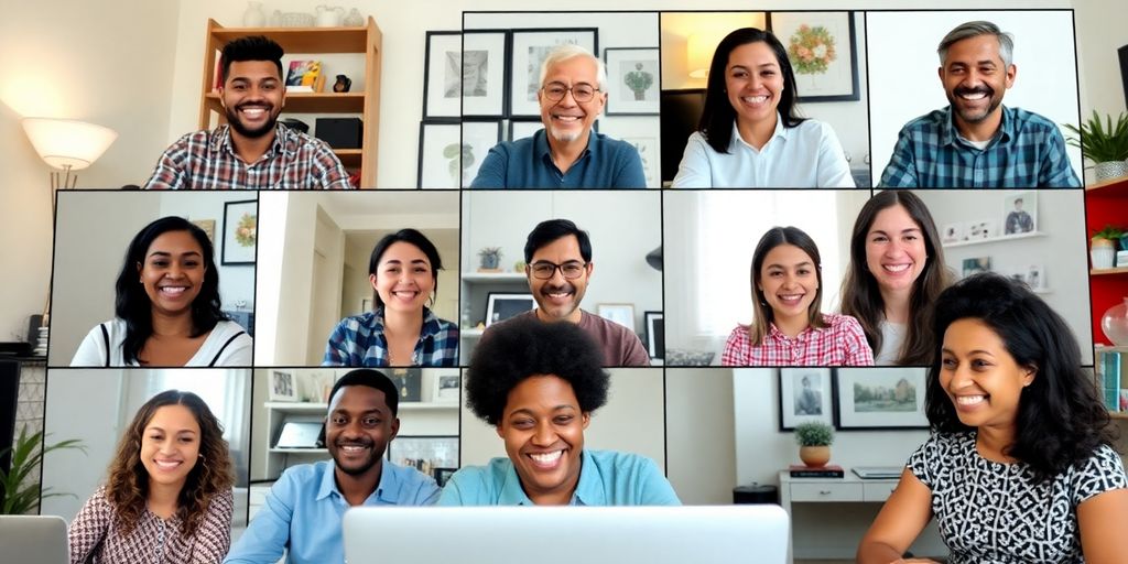 Remote team members interacting on a video call.