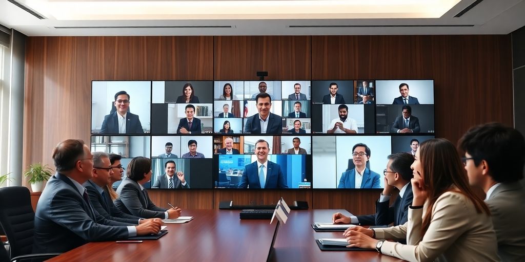 Government employees engaged in a video conference meeting.