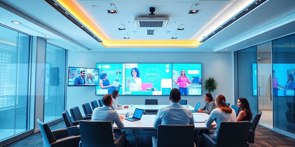 Modern conference room with technology-enhanced meeting experience.