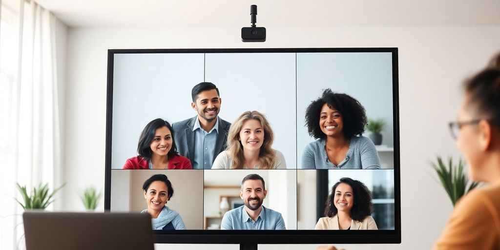 Clients engaged in a vibrant video conference meeting.