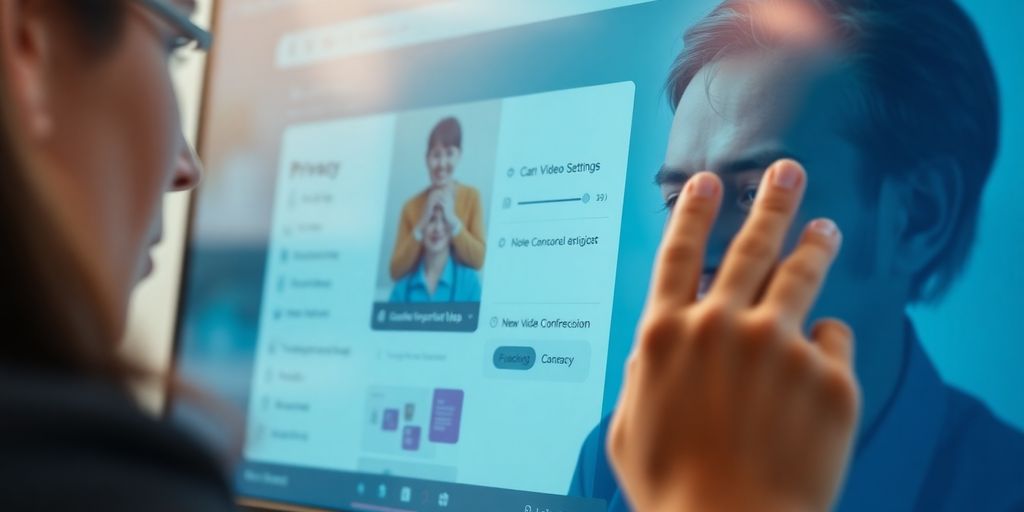 User interacting with secure video conferencing features.