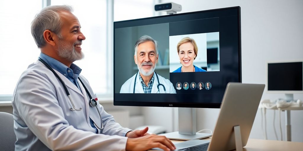 Healthcare professional on a video call with a patient.