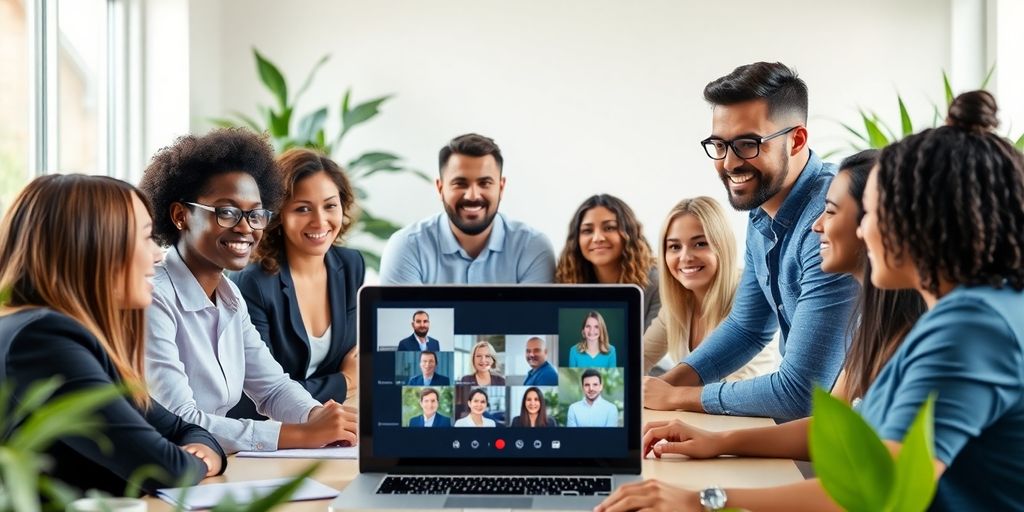 Group of professionals in a virtual meeting setting.