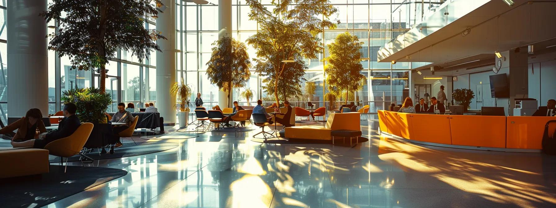 a bustling modern office conference room features professionals engaged in a vibrant virtual meeting using sleek technology, clearly demonstrating cost-effective conferencing solutions that enhance productivity.