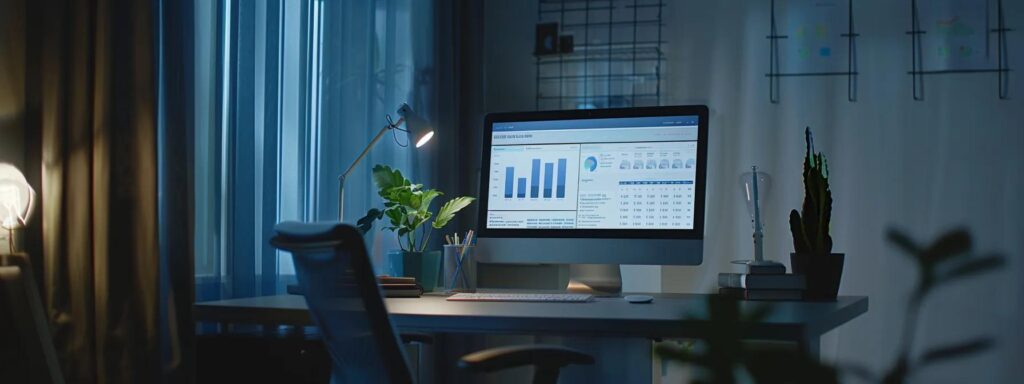 a modern office workspace featuring a sleek computer screen displaying a webinar interface seamlessly integrated with various digital tools like crm and productivity apps, illuminated by focused soft lighting to highlight the efficiency and connectivity between the platforms.
