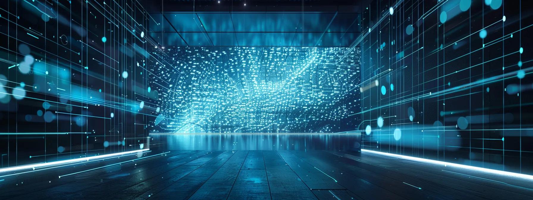 a sleek, modern conference room bathed in soft artificial light features a large digital screen displaying a visually engaging ai-driven interface that seamlessly automates meeting agendas and notes, symbolizing enhanced productivity and streamlined collaboration.