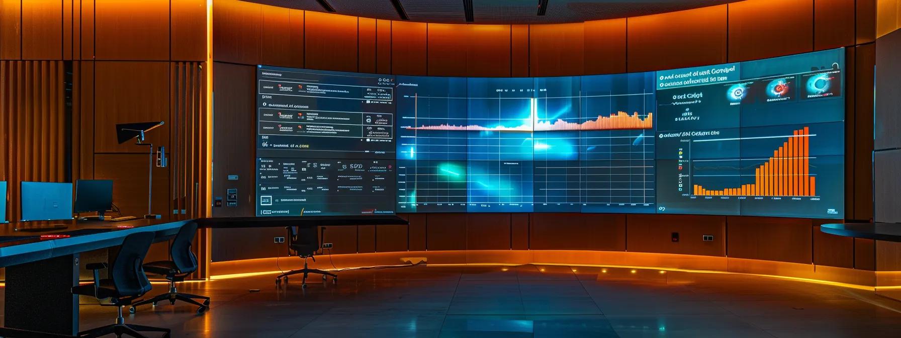a sleek modern office environment showcases a large screen displaying a comparison chart of webinar platforms, surrounded by engaged professionals analyzing features and discussing strategies for enhancing audience interaction.
