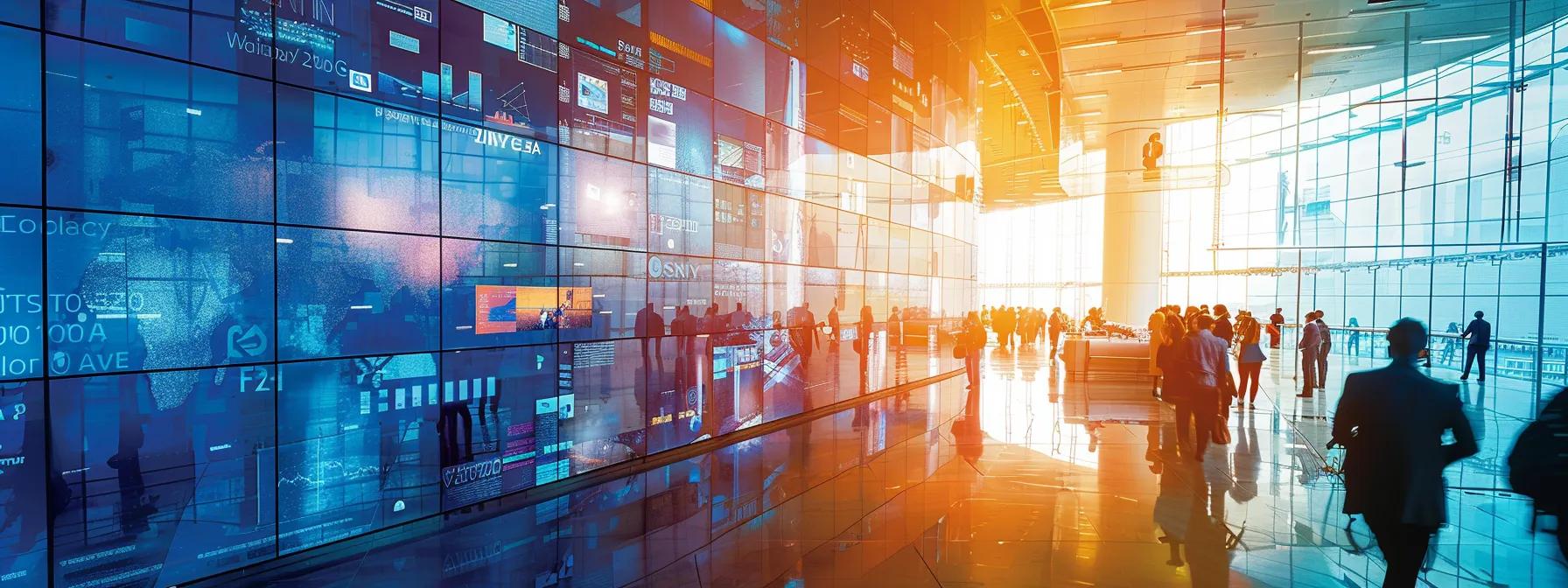a sleek, modern office equipped with high-tech video conference equipment displays a diverse group of professionals engaging in a lively virtual meeting, highlighted by vibrant screens showcasing clear audio and video interactions.