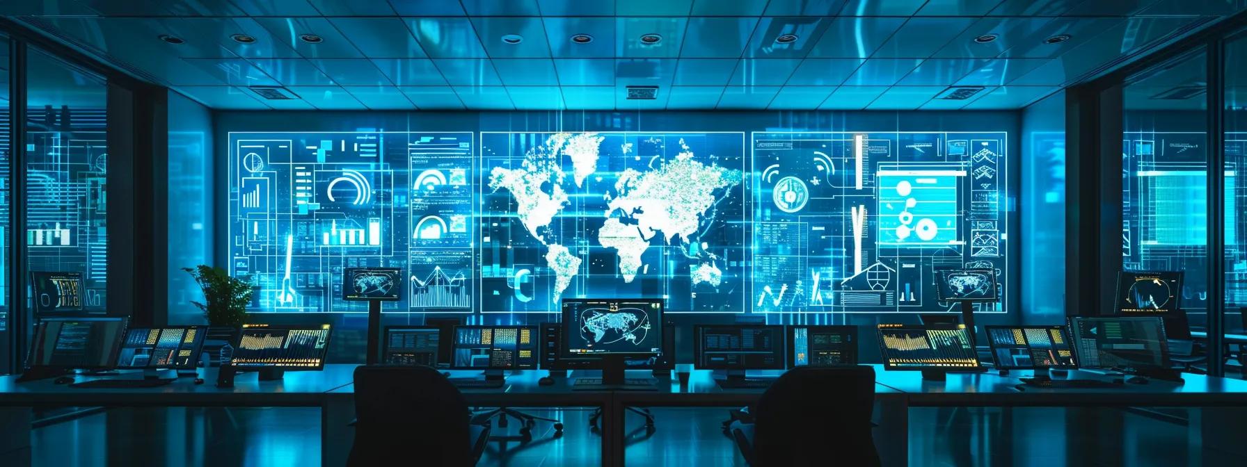 a sleek, modern office setting features a large digital screen displaying a dynamic webinar interface, surrounded by focused individuals engaging with intuitive technology, highlighting the ease of use of top-rated webinar platforms in 2025.