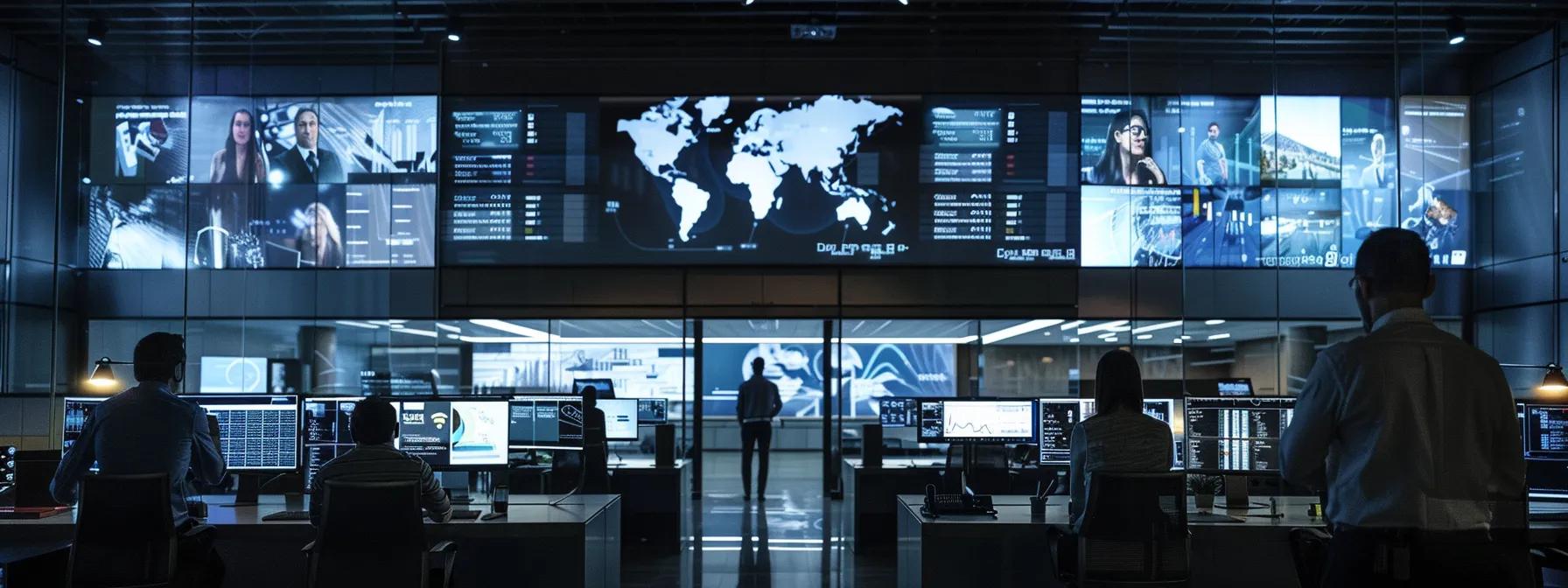 a sleek, modern office setting showcases a diverse group of professionals engaged in a dynamic webinar presentation, with large screens displaying a user-friendly interface and interactive features, illuminated by soft, focused lighting that emphasizes the collaborative atmosphere.