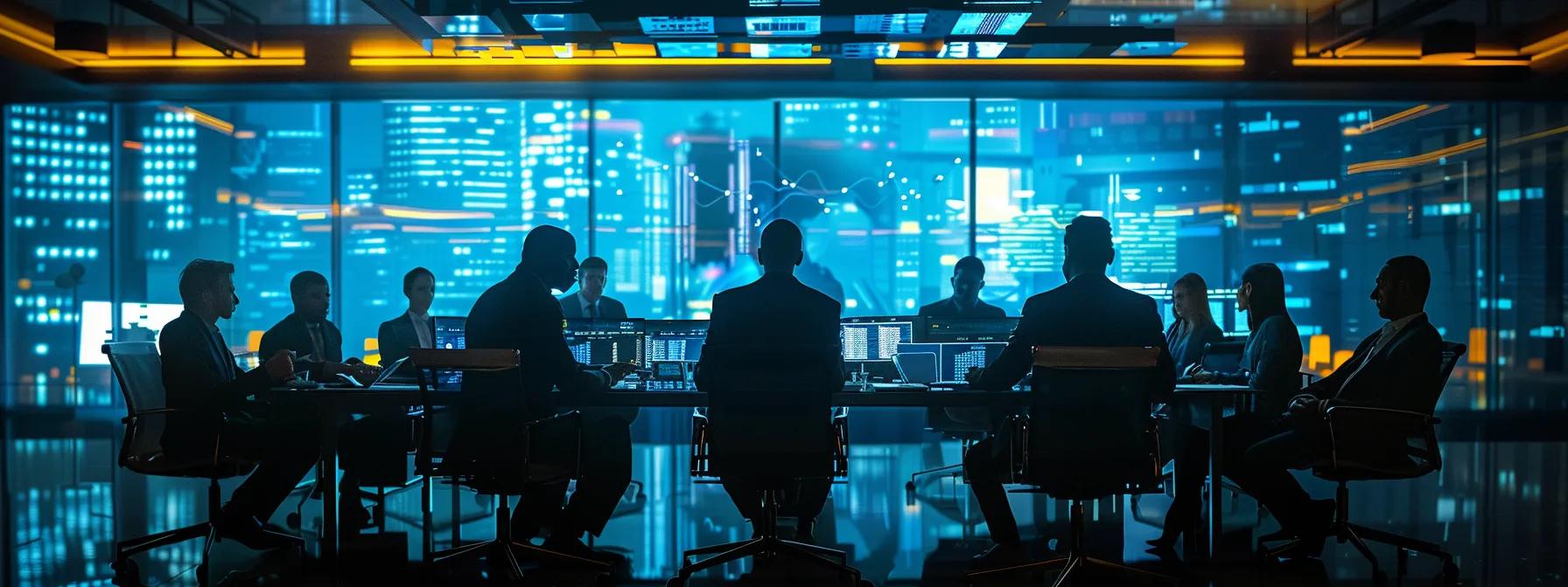 a tense online meeting setting is depicted, highlighting a diverse group of professionals visibly frustrated as they navigate technical glitches and impersonal ai interactions projected on their screens, set against a modern office backdrop filled with digital interfaces and analytics.