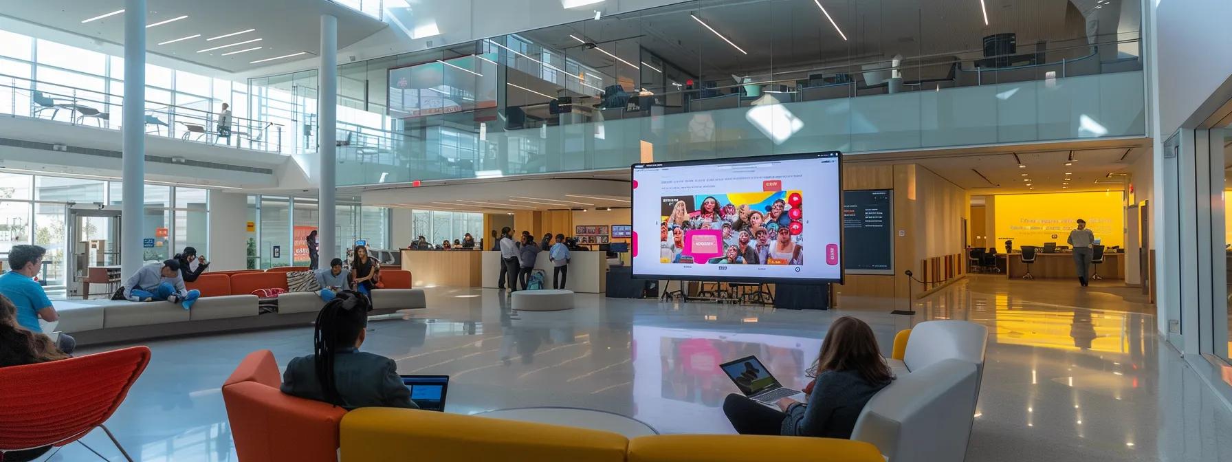 a vibrant, modern office space showcases an engaging webinar presentation on a large screen, with diverse participants intently interacting through sleek laptops and tablets, emphasizing the dynamic nature of effective content delivery.