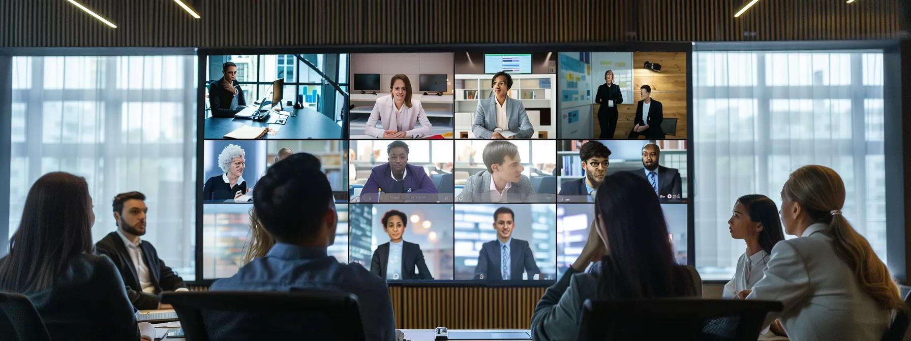 a dynamic virtual meeting room showcases a diverse group of remote team members engaged in a lively video call, animatedly exchanging ideas and expressions, with screens displaying interactive communication activities designed to enhance collaboration and understanding.