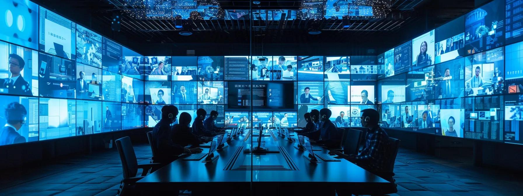 a dynamic virtual meeting room illuminated by vibrant screens displaying diverse team members from various time zones, capturing the energy of remote collaboration amidst technological challenges.