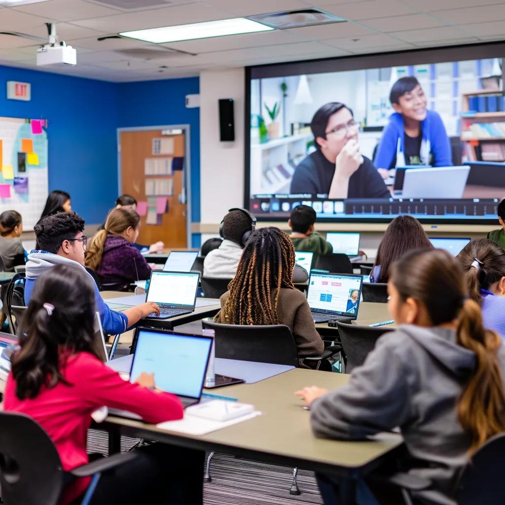 Hybrid learning environment with diverse students engaging in both in-person and remote learning
