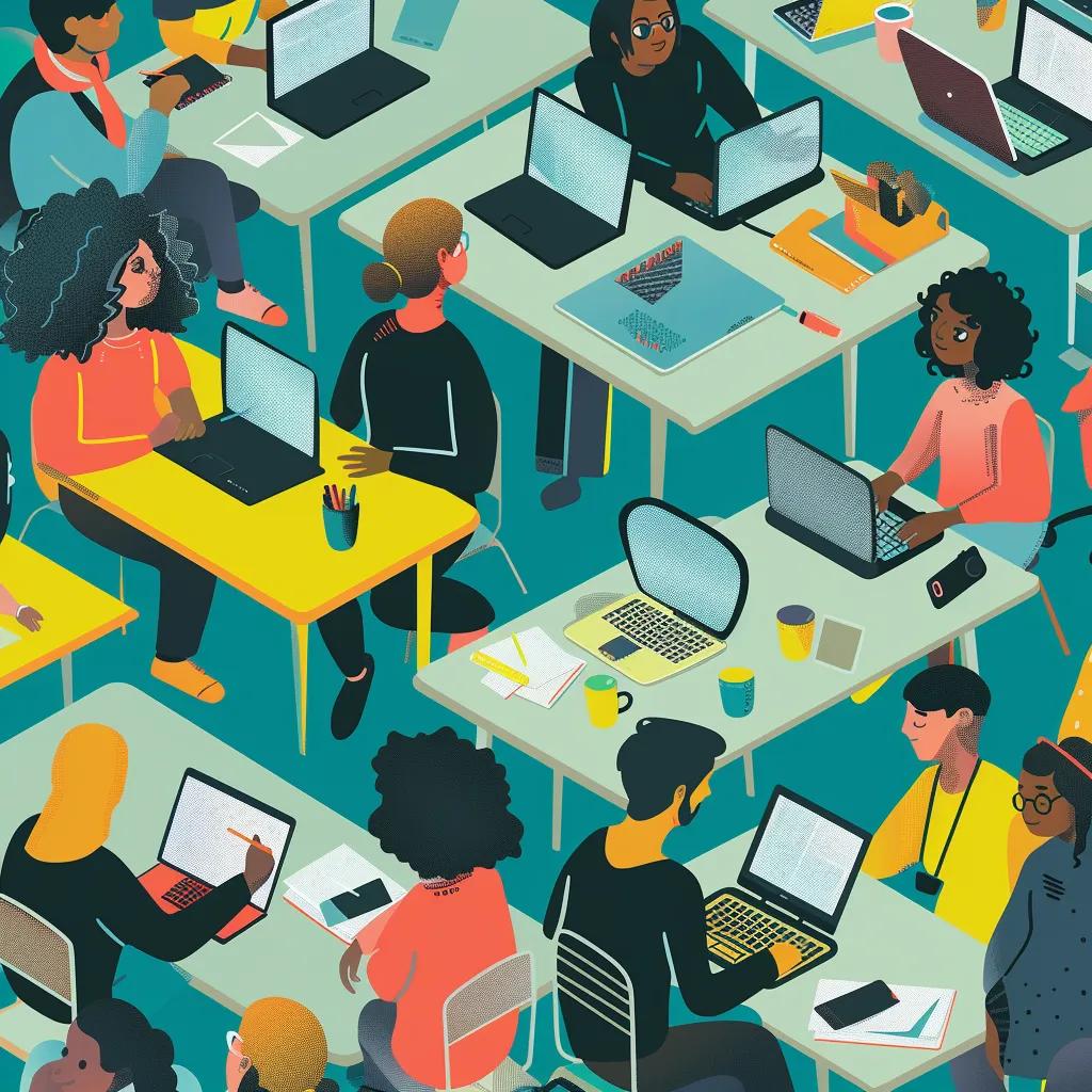 Diverse learners engaging in interactive online learning with digital tools
