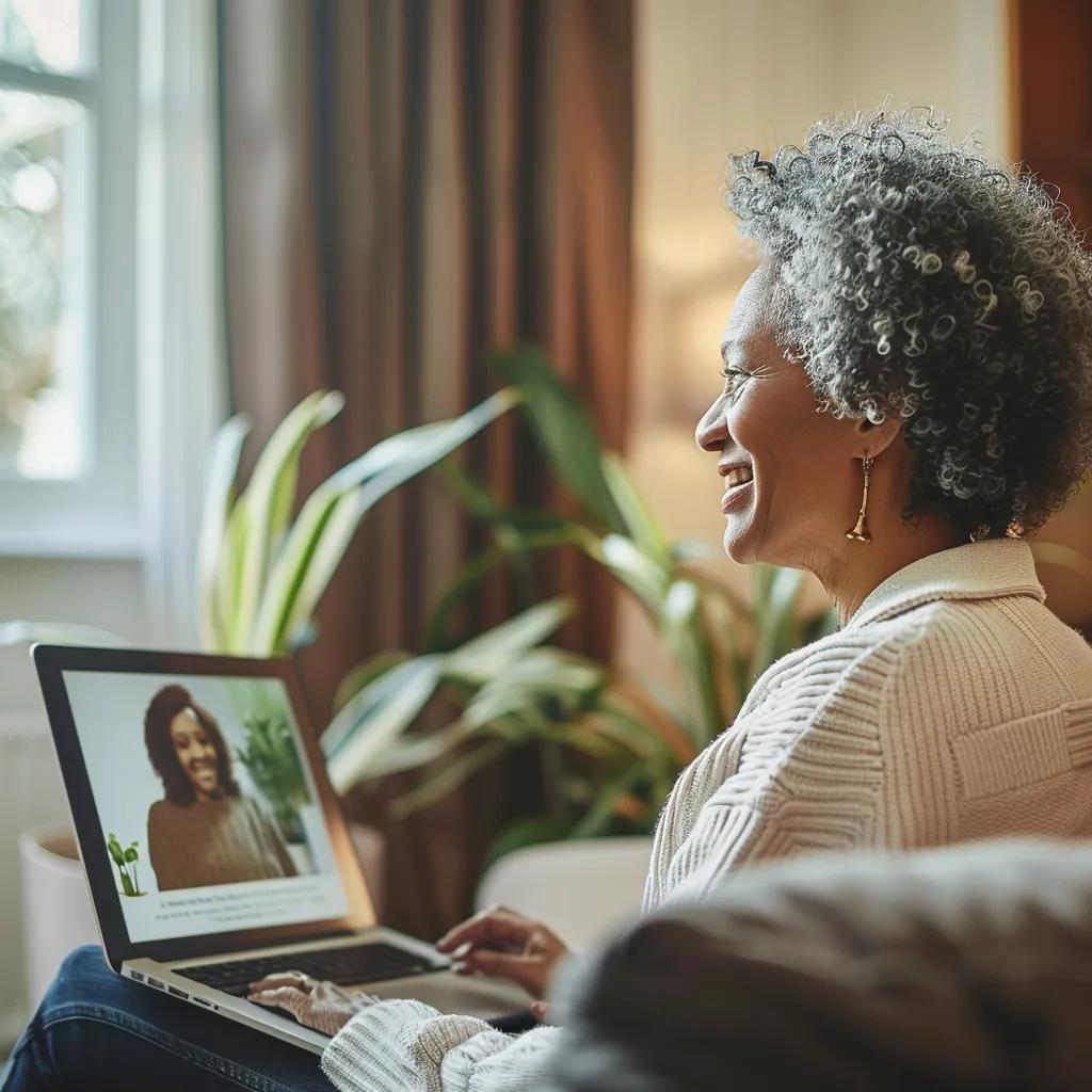 Rural patient engaging in a telehealth consultation on a laptop in a cozy home environment