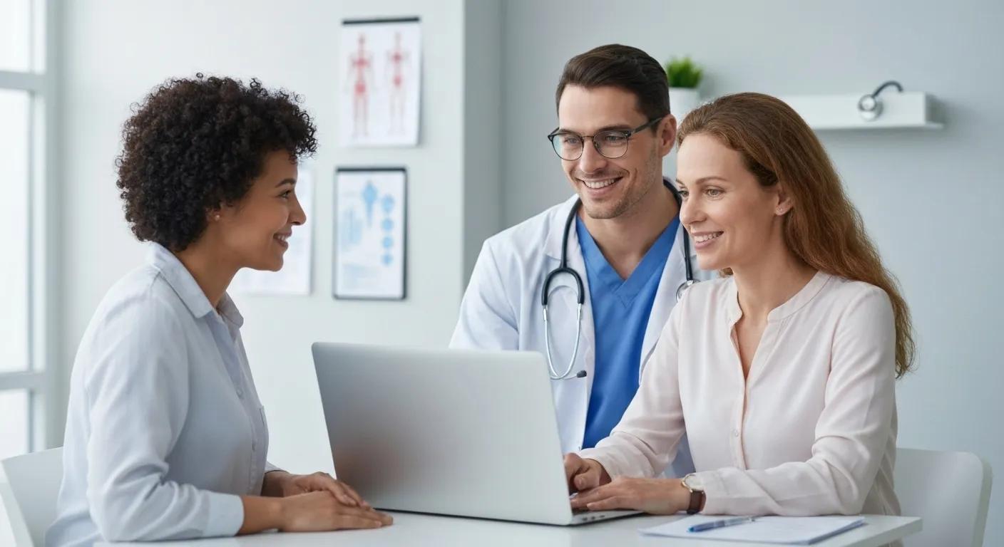 Telemedicine consultation setup with doctor and patient engaging through video software