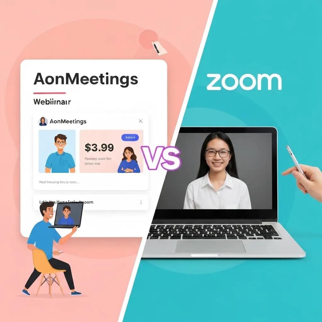 Comparison of AonMeetings and Zoom webinar platforms highlighting pricing and user engagement